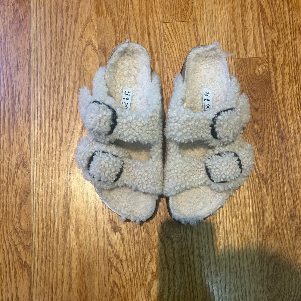 Papillio Cream Fuzzy Sandals